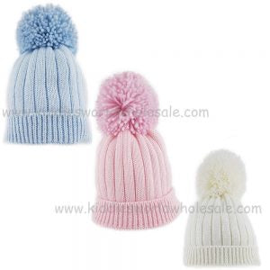 Baby ribbed hat with large pom-pom (0-3 Months)